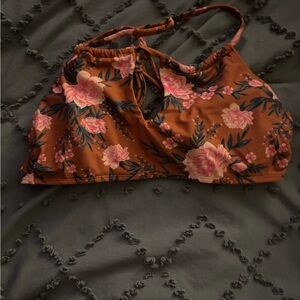 Xhilaration Floral Bikini Top in Pink and Brown